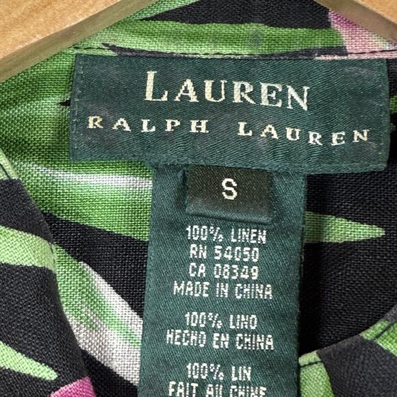 Ralph Lauren LRL Linen Tunic Top S Green Floral Printed Mandarin Collar Retro - Picture 5 of 8